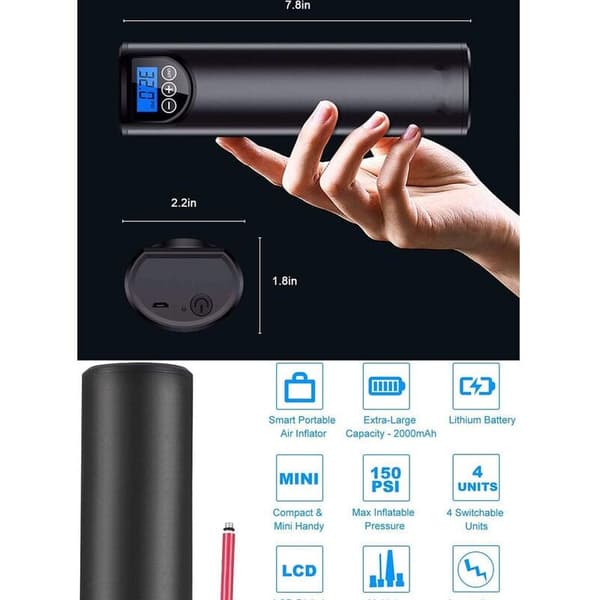 Mini Oppladbar Pneumatisk Kompressor 150PSI / Min Digital Elektrisk Luftkompressor med LCD-Skjerm