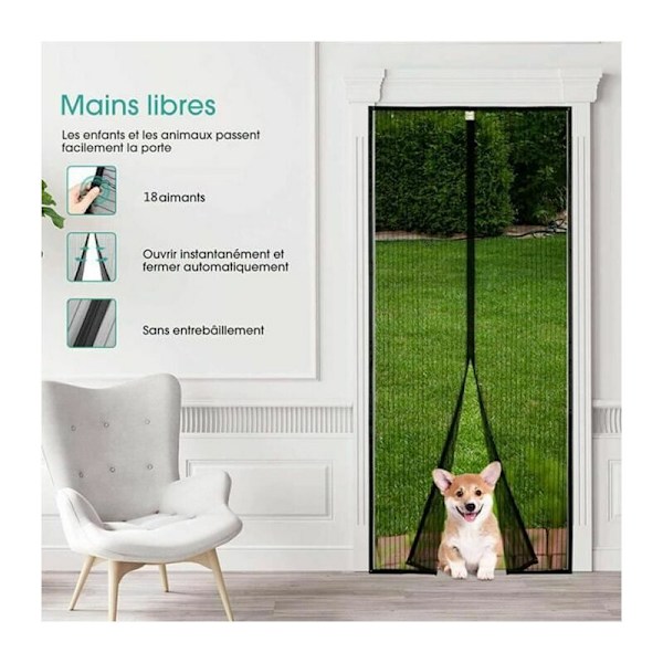 Svart magnetisk dörrgardin i 120x210 CM för fönsterdörrar Anti Myggor Flugor