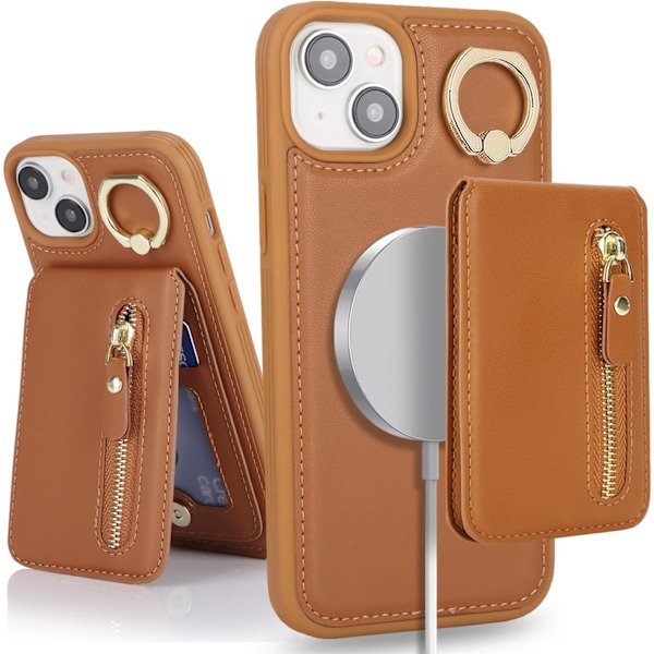 iPhone 13 Lærdeksel - Lys Brun
