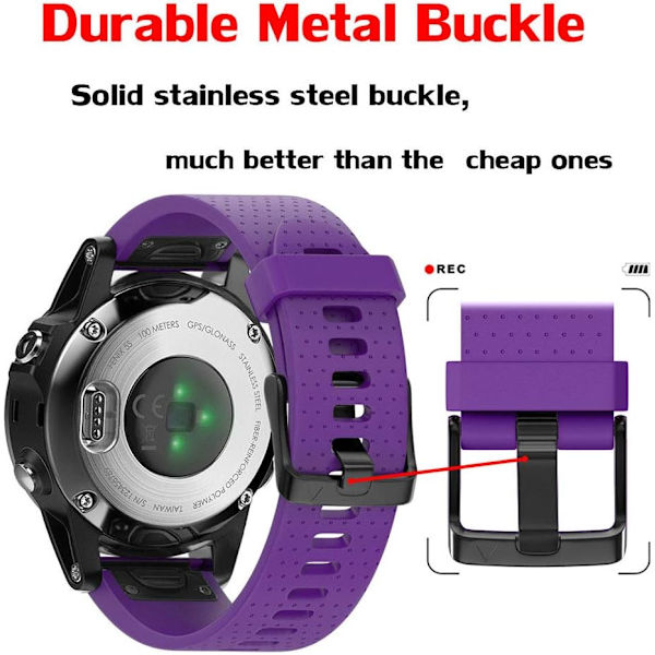 Rem for Garmin Garmin Fenix7S/fenix 6S pro Silikonur (lilla elektroplettering sort spænde)