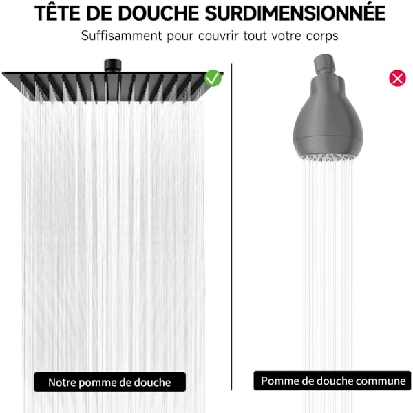 Firkantet dusjhode i rustfritt stål, 8-tommers/20 cm anti-kalk dusjhode - Matt finish, firkantet