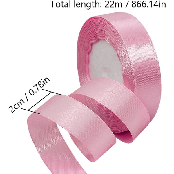 22M Satin Ribbon 2cm (pink) Wide Satin Bow Ribbon Gift Ribbon Decoration Ribbon Christmas Wedding, Wedding And Birthday Fabric Ribbon, Gift Ribbon G