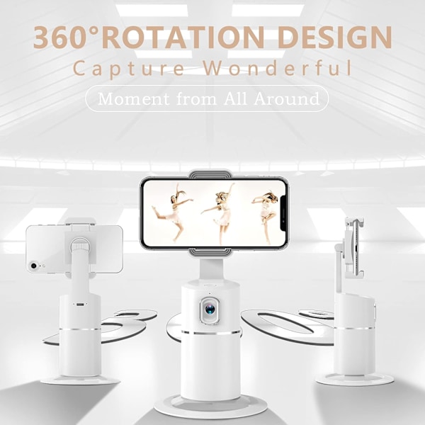 Smart Phone Holder Selfie Stick, Kamera Auto AI Tracking 360° Fotos og Videoer - Live Stream - Videoopkald - Kameramand - Live Video Chat til iPhone