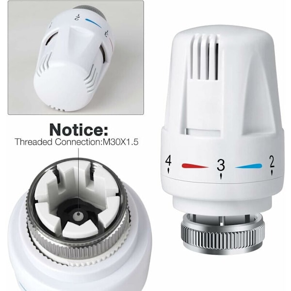 Sett med 4 radiatortermostater, radiatortermostat TRV m30 x 1.5, termostatisk radiatorventil, radiatorventil for hjemme- og kontorvarmesystem
