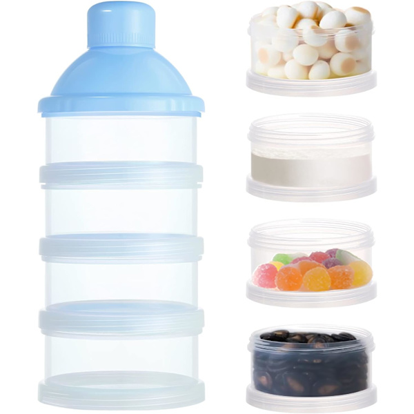 4-lags bærbar formelutdeler (blå), formelutdeler snackboks baby godterioppbevaringsboks