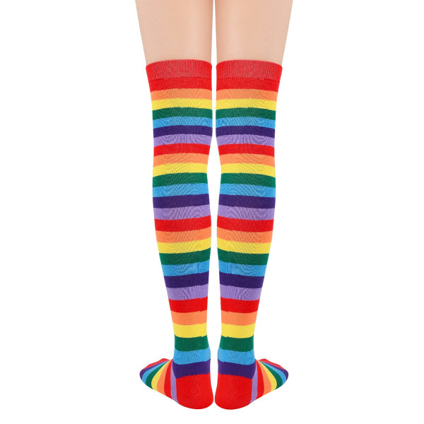 Amerikanske trender Regnbuesokker for kvinner Stripete knehøye sokker Lårhøye strømper Casual Tube Sokker Kostyme Benvarmere