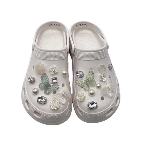 20 kpl 3D-puukengät sandaalit koristeet (vihreä perhonen), kenkäkorut