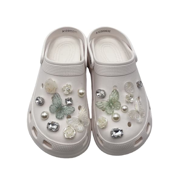20 stk. 3D-clogs-sandaler-pynt (grøn sommerfugl), skocharms, søde sko-pynt til clogs-sko-sandal-armbånd DIY