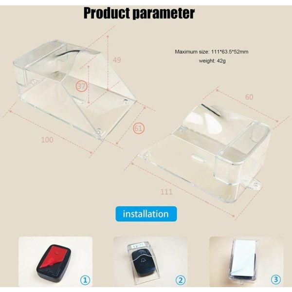 Transparent skyddande hölje för utomhusdörrklocka, vattentät, trådlös, väggmontering - 11 x 6 x 5 cm