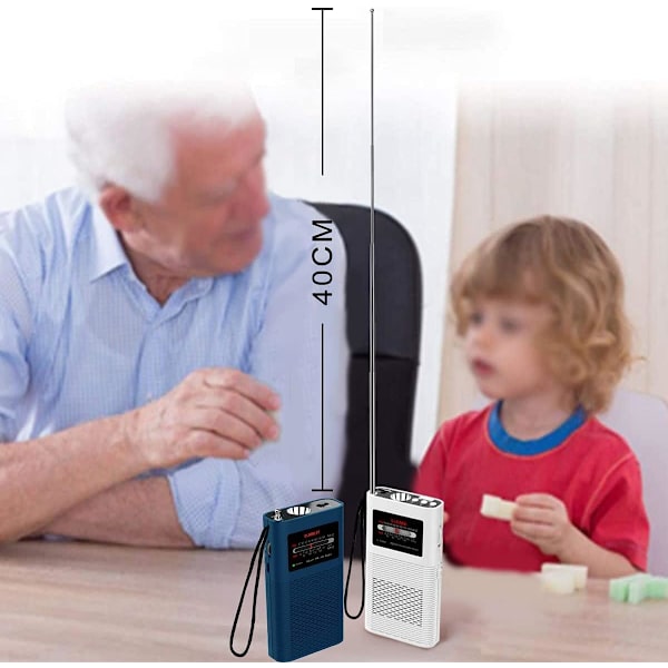 Bærbar lomme AM FM transistorradio kraftig lommelykt drevet av 1500mah batteri (inkludert), ultralang antenne beste mottak beste lydkvalitet