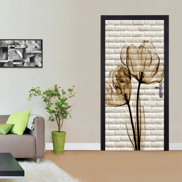 Hibiscus tegelkorn 95x215cm 3D-dörrklistermärke Vinkällare Foto M