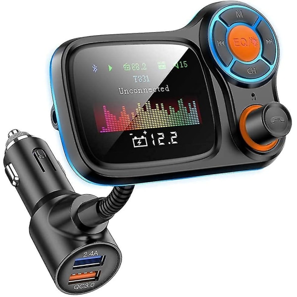 Fm-sändare Bluetooth 5.0, Bluetooth adapter för bil Trådlös FM-radio Bilsats med 1,77'' färgskärm