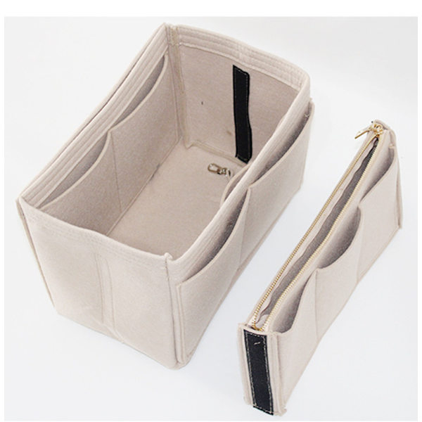 Väska Organizer Insert, Filt Väska Organizer Med Dragkedja, Handväska Tote Shaper För Speedy Neverfull Tote（Khaki）