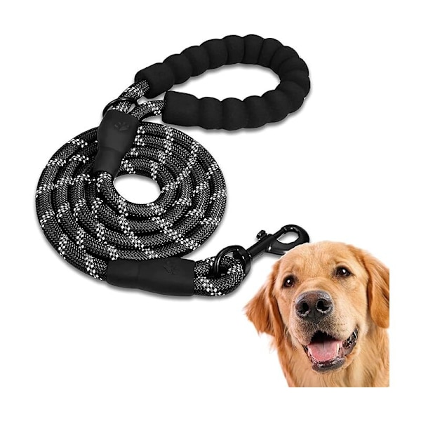 (1,5 m, svart) Hundebånd, hundeklær, polstret, fleksibelt håndtak, tau for valper og små, mellomstore og store hunder, 1,2 og 1,5 meter.