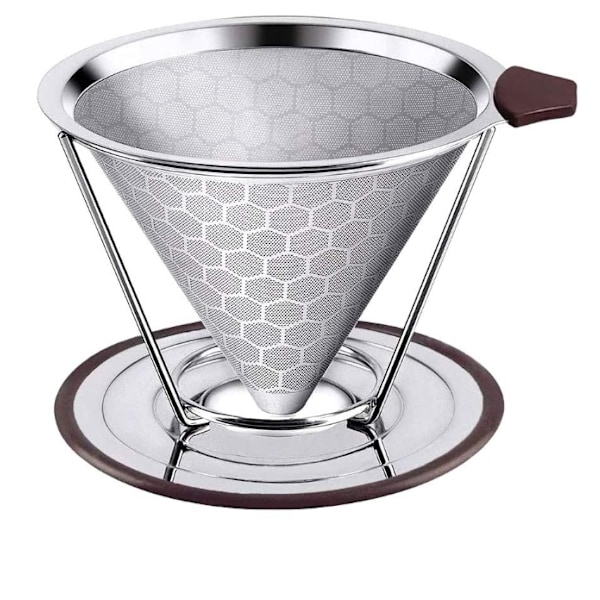 2 st högprecisions permanent kaffefilter, livsmedelskvalitet 304 rostfritt stål, återanvändbar med dubbelt rostfritt stålnät och silikonhandtag