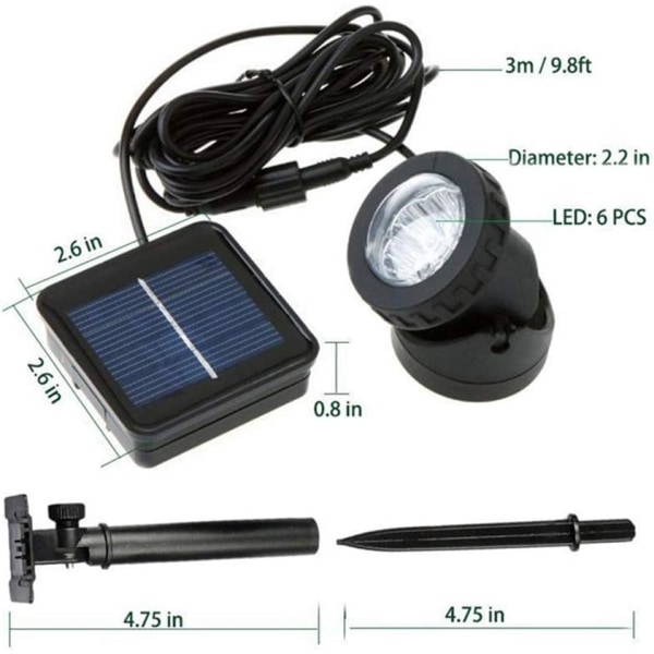 Solcellslampor för damm, 6 LED-lampor, undervattensbelysning, solcellsdriven, vattentät, landskapsbelysning för trädgård, fontän, pool, utomhus (varmvit)