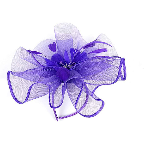 (Lila) bikini mesh bröllop hatt kvinnor kreativa modeller fest bal hårband hårband dubbelanvändning överdriven mesh bowler hatt fjäder bröllop foto h