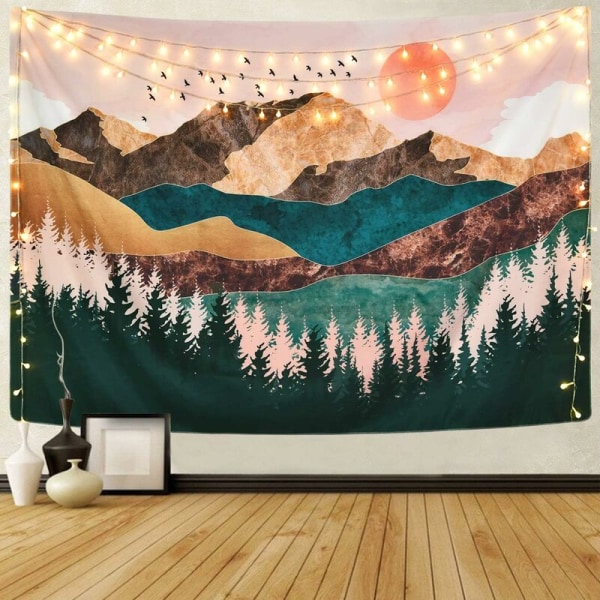 Bjergtæppe Skov Trætapet Solnedgang Tapestry Naturlig Sc