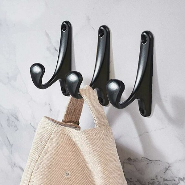 8 stycken svarta väggkrokar, mattsvarta klädkrokar, enkelkrokar med skruvar, robusta klädkrokar, klädkrokar i aluminiumlegering för kläder, ryggsäck, hatt (
