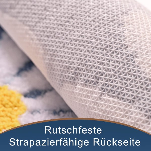Blå bademåtte hvid blomst tæppe 50 x 80 cm, skridsikre bademåtter til badeværelse, blød mikrofiber bademåtte, maskinvaskbar tæppe holdbar bademåtte, Supe