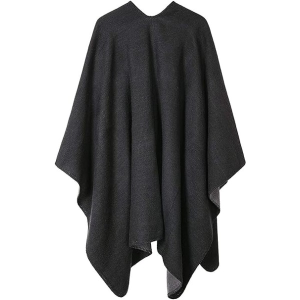 Dam Reversible Oversized Poncho Cape Varm Sjal Wrap Öppen Front Tryckt Filt Cardigans