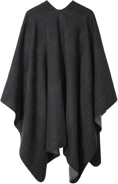 Dame Reversible Oversized Poncho Cape Varm Sjal Wrap Åben Front Trykt Tæppe Cardigans