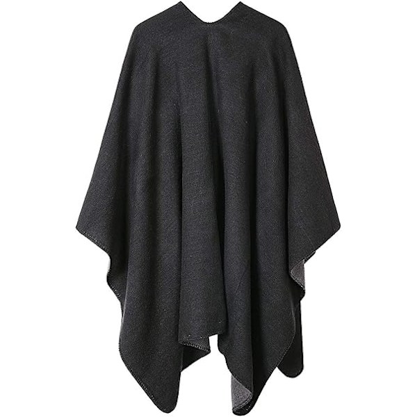 Womens Reversible Oversized Poncho Cape Varm Sjal Wrap Åpen Front Trykt Teppe Cardigans