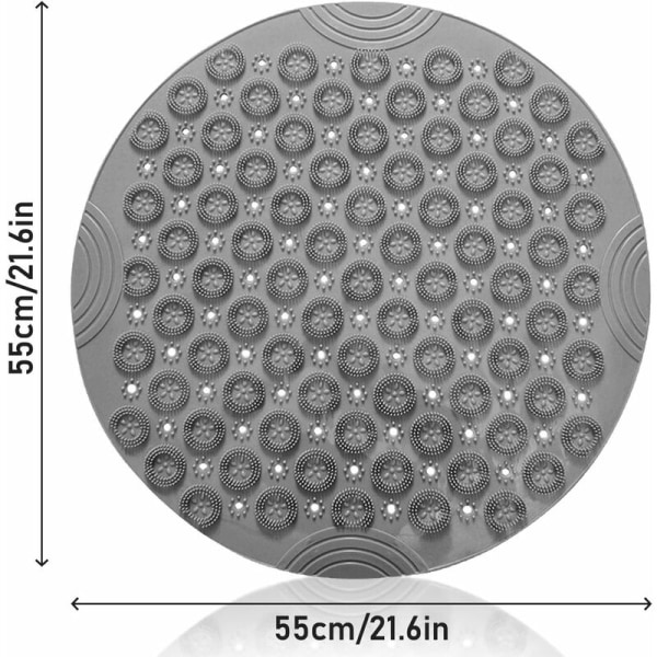 Rund massage bademåtte skridsikker brusebadsmåtte badeværelsesmåtte maskinvaskbar brusebadsmåtte badekar måtte med drænhuller og sugekopper, 55x55cm, grå