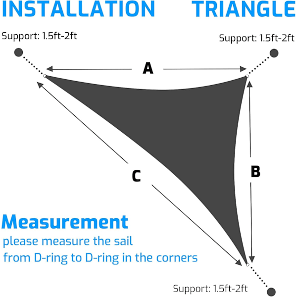 Triangulär Solsegel 4x4x4 Meter Vattentätt Solsegel Vattentåligt UV-skydd för Trädgård Terrass Patio, Grå