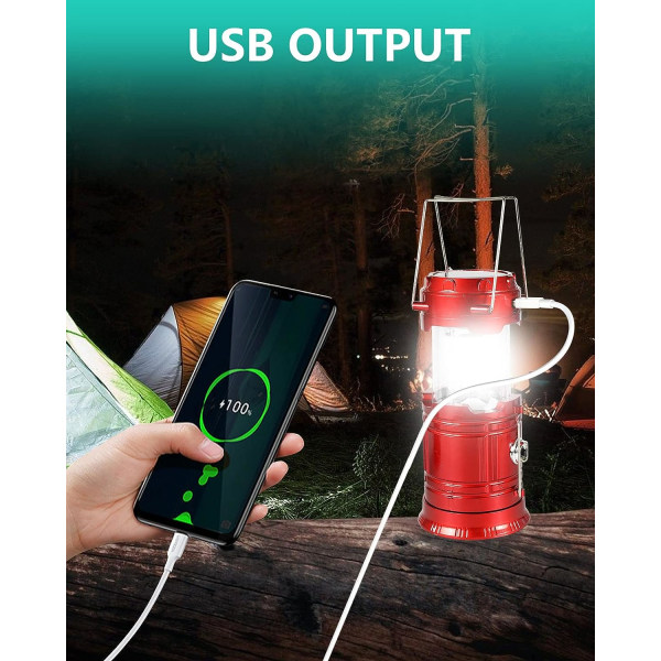 Röd - 1-delad solcampinglampa, uppladdningsbar batterilampa LED-lampa (med uppladdningsbar) ficklampa vandringslampa utomhus sollampa tältlampa camping/fiske