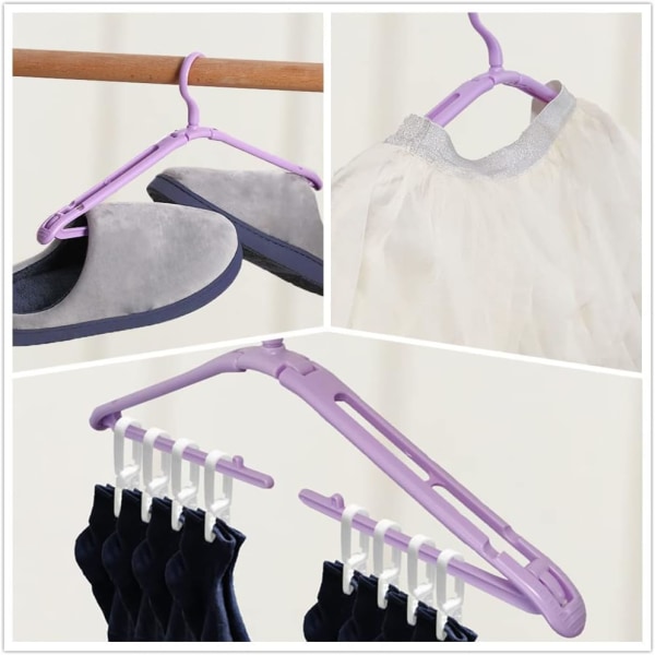 Reisekleshenger med klips, sammenleggbar, plast, kleshengere, sko, sokker, shorts, skjørt, skjorter, kleshenger, sklisikker, kraftig, kleshengere, lilla, 4 stk +