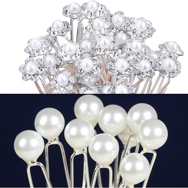 80 stk brudeslør, bryllup perle hårnåler perle blomst krystall rhinestone hårklipser brudepike hårtilbehør for kvinner jenter, bryllup, ball