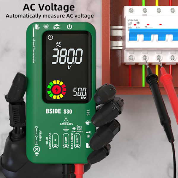 4 i 1 digitalt multimeter, infrarødt termometer, elektrisk testpen, kredsløbsanalysator, detektor, 3,5 tommer LCD farveskærm, bærbart multimeter, True R