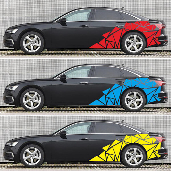 Auton sivutarrat, kolmio, täysi sarja, Camouflage-autotarrat, Racing-sivutarrat, urheilukoriste (satiinimusta)
