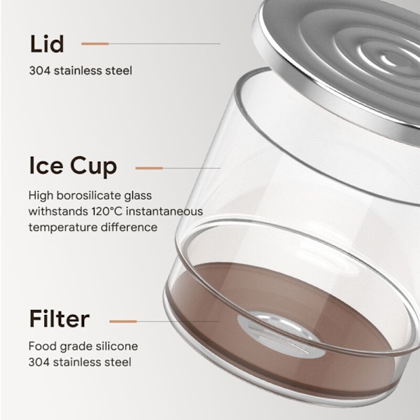 Kold kaffebrygger på 300 ml til udvinding af te og kaffe, kaffebrygger med isinfusion i borosilikatglas med rengøringsbørste