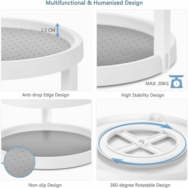 Snurrande bricka för kryddhylla i garderoben, roterande kryddhylla, kryddhylla, kryddförvaringsställ, plastbricka med kryddförvaringsställ, gråvit