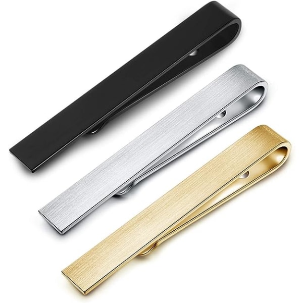 3 stk. Klassiske slanke slipsklips Klips slips i rustfrit stål Pins slipsklips Bar clips sæt Forretningsbryllupsgave Mænd Far Guld Sølv Sort
