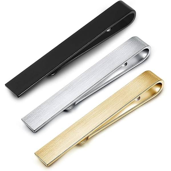 3PCS Klassiska Slim Slipsklämmor Klämma Slips Rostfritt Stål Pins Slipsklämmor Bar Klämmor Set Business Bröllop Present Män Far Guld Silver Svart