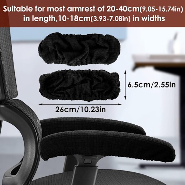 2 skrivebordsstol armlenetrekk, utvidbare polyester beskyttende kontorstoltrekk albueklager klager stol armlenetrekk (lengde-40cm) (svart)
