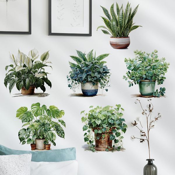 3D Levande Gröna Växter Väggdekal, DIY Gröna Blad Väggdekal för Heminredning Väggmålningar Dekorativt Papper för Sovrum Vardagsrum Kontor Badrum