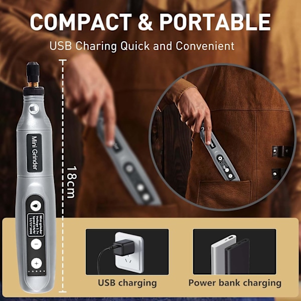 USB Trådløst Rotationsværktøj - 5 Hastigheder m/ Lys & 24 Bits - Til Boring/Slibning/Gravering