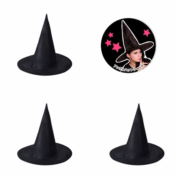 3 Stk Halloween Lue Svart Oxford Cloth Wizard Hat Makeup Kostyme