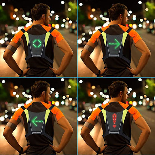 LED cykelvest, LED-refleksvest med retningsindikator - Fjernbetjening, retningslys, USB-genopladelig, nem installation for cykelsikkerhed