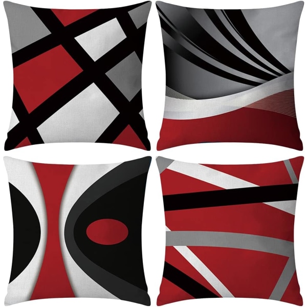 4pcs Abstract Red Stripes Gray Black White Modern Pillowcases Decorative Pillowcases Home Decor Square Pillow Cases 45