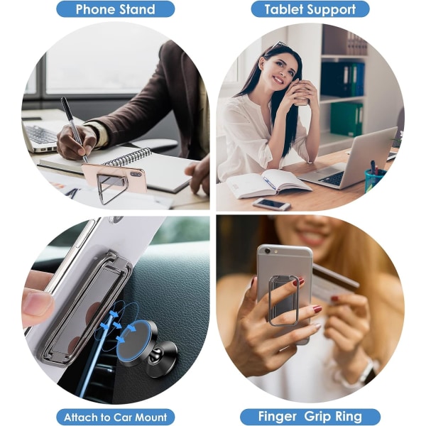 Mobiltelefon Ringhållare Finger Kickstand, Ultra Tunn Metall Fällbar 360° Rotation Justerbar Telefon Bakre Grepphållare för Stativ Svart