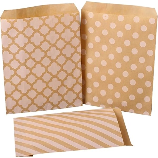 100 stykker (5 stiler) Kraftpapir med brun bunn, godteripose av papir, C