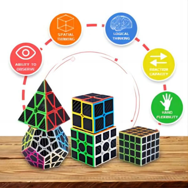 Hiilikuituinen kallistettu pyramidi 2, 3, 4 Rubikin kuution ja muut hauskat opettavaiset lelut lahjasetti 5 kappaletta Upouusi Rubikin kuutio