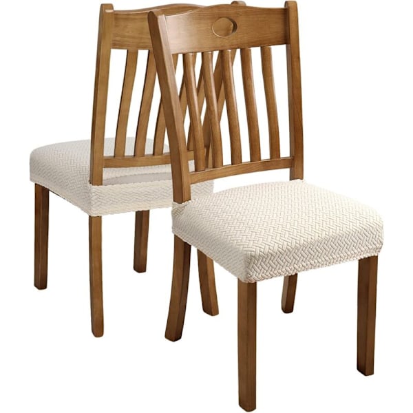 4 kpl Joustava jacquard-tuolinpäällinen irrotettavaan ja pestävään ruokailuhuoneeseen (selkänojahihnoilla), beige
