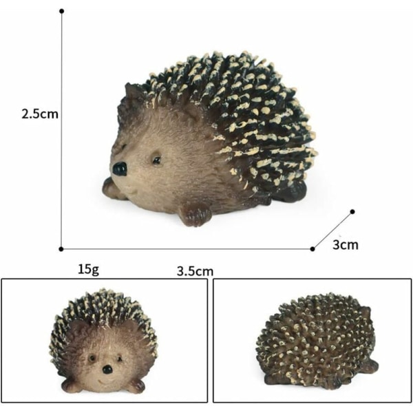 Sett med 3 hagefiguriner av dyr - Søte pinnsvinstatuetter - Hageskulptur - Utendørsdekorasjon for hage og uteplass - Pinnsvinformet pyntegjenstand