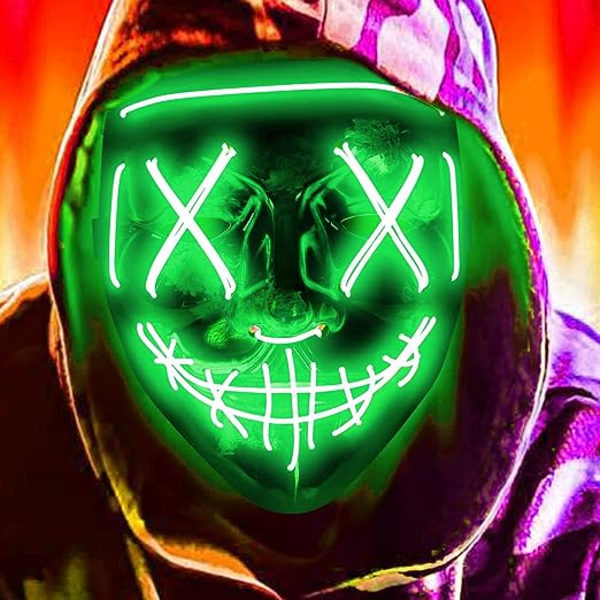 PEEOED Halloween LED skræmmende maske, Halloween dekoration rensningsmaske, 3 forskellige blinkende tilstande til Halloween karneval cosplay kostume og fester